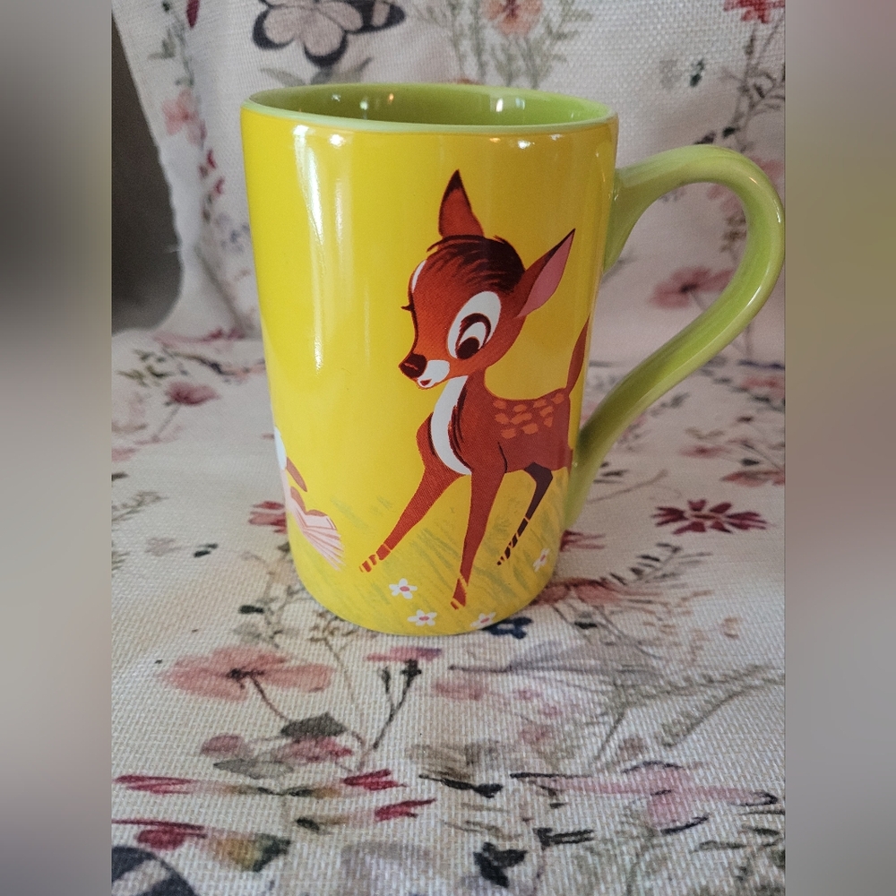 Disney Store Bambi Thumper Coffee Mug Green Yellow